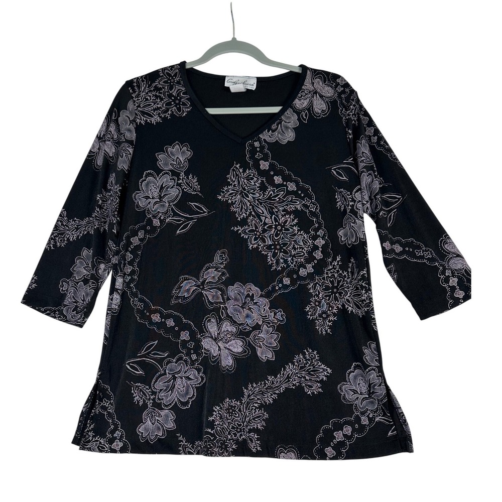 Vintage Carolyn Strauss Floral Top Womens S Black 90s Y2K made in the USA